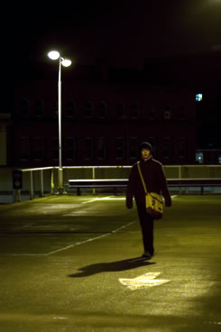 Walking in a car park.